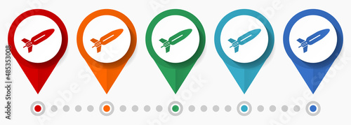 Missle, war concept vector icon set, flat design rocket pointers, infographic template