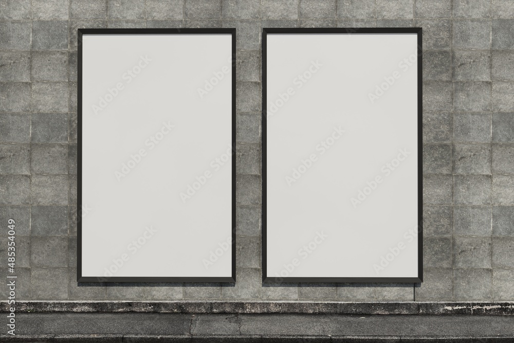 Blank Poster frame / Billboard / Display on an old factory brick stone wall - Mockup Blank Poster frame / Billboard / Display on an old factory brick stone wall - Mockup