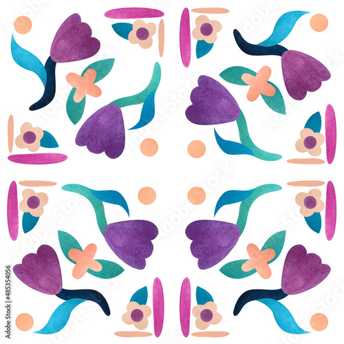 Abstract seamless decorative watercolor pattern. Cute floral ceramic tile design.