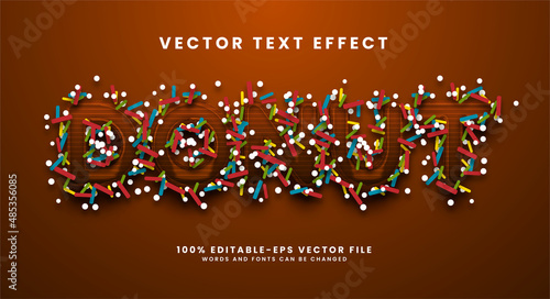 Donut vector tect effect. Editable text with flavourful toppings suitable for food product needs.
