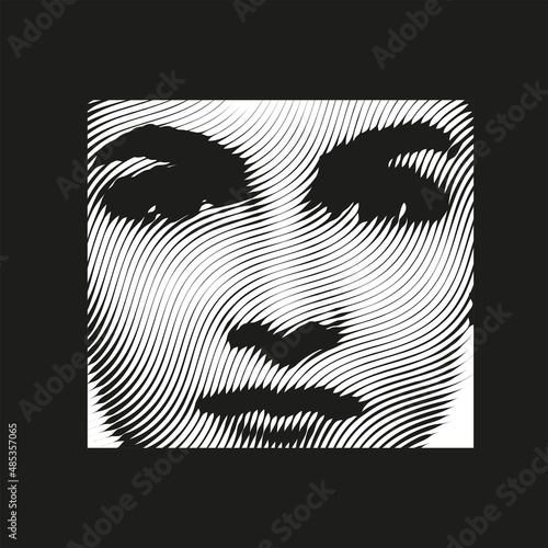 Woman face, engraved style. vector illustration