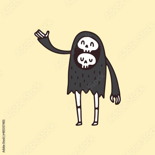 Cute Skull with two heads, illustration for t-shirt, poster, sticker, or apparel merchandise. With cartoon style.
