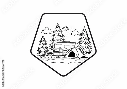 RV van camping in nature illustration