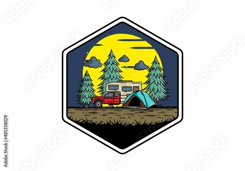 RV van camping in nature illustration