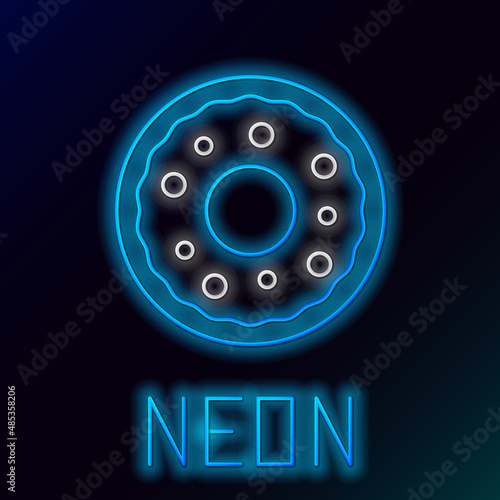 Glowing neon line Donut with sweet glaze icon isolated on black background. Colorful outline concept. Vector