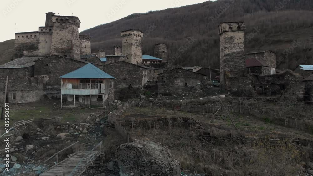 View of the Ushguli village at the foot of Mt. Shkhara View of the Ushguli village at the foot of Mt. Shkhara
