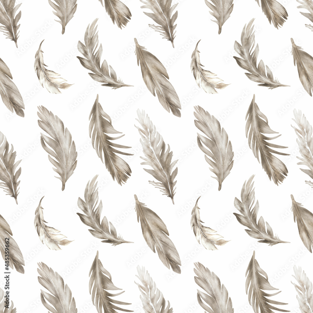 Watercolor pattern with black bird feathers. Great for printing, web, textile design, souvenirs.