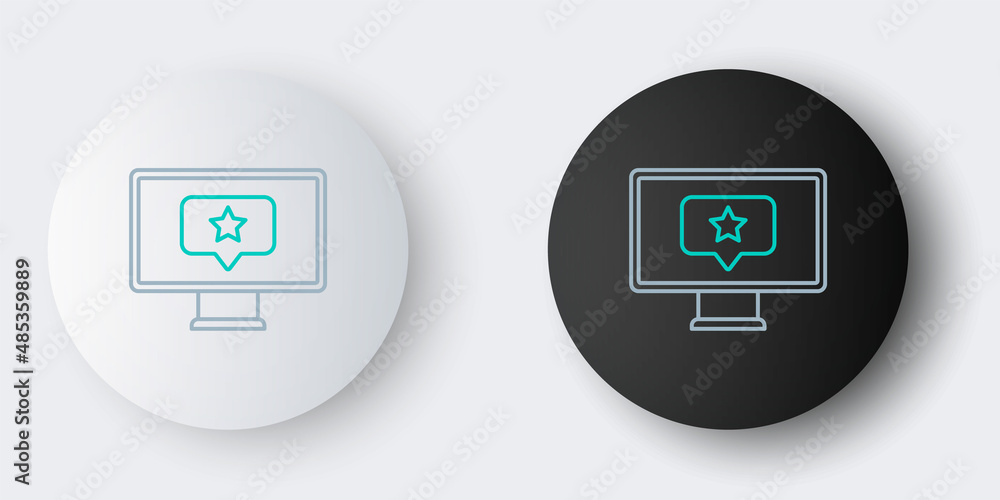 Line Monitor with star icon isolated on grey background. Favorite, best rating, award symbol. Colorful outline concept. Vector Line Monitor with star icon isolated on grey background. Favorite, best rating, award symbol. Colorful outline concept. Vector