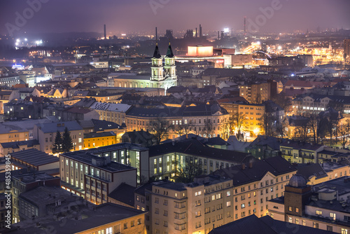 Obraz na plátně view from Nova Radnice lookout tower in city center of Ostrava, industry area Dolni Vitkovice in the background