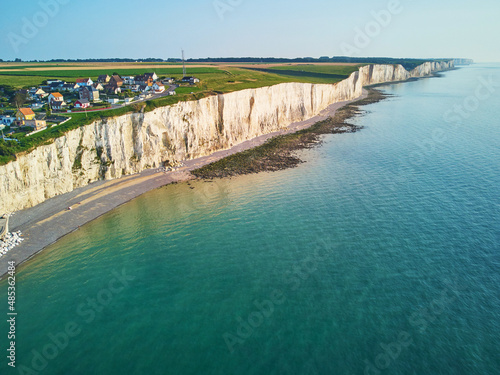 Picturesque panoramic landscape of white chalk cliffs near Ault