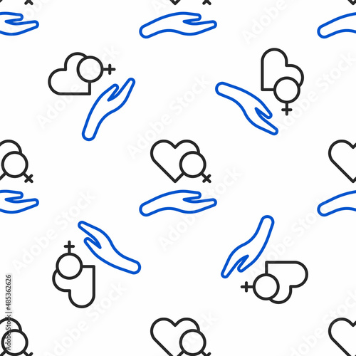Line Heart with female gender symbol icon isolated seamless pattern on white background. Venus symbol. The symbol for a female organism or woman. Colorful outline concept. Vector