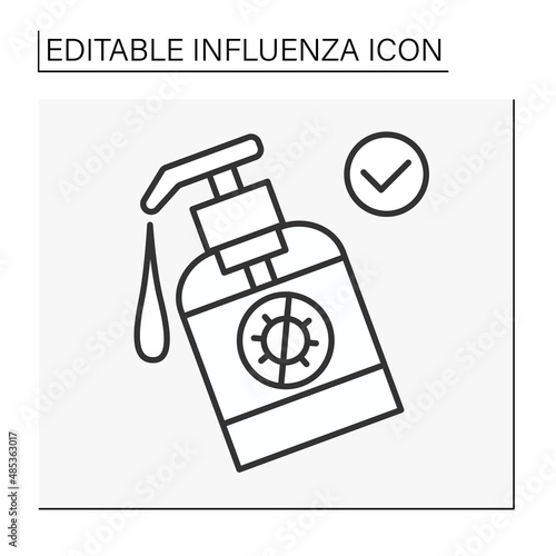  Disinfection line icon. Sanitizer for hands. Viruses prevention. Healthcare. Influenza concept. Isolated vector illustration. Editable stroke