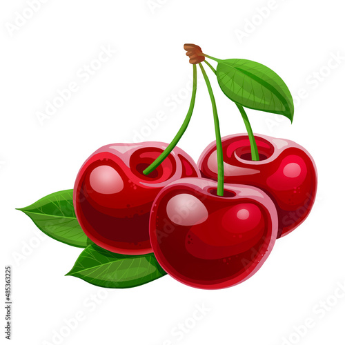 three cherries isolated on white background