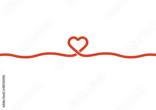 水引みたいなハートの形の赤いリボン - バレンタイン・恋愛・縁結びのイメージ素材 - A4比率 - 白背景