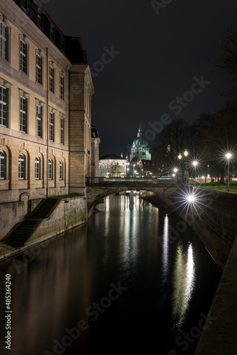 hannover at night with light reflections