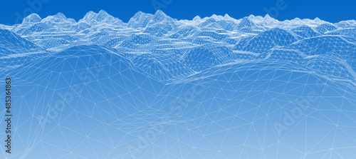 Obraz na plátne 3d wireframe landscape isolated blue gradient background with clipping path, abs
