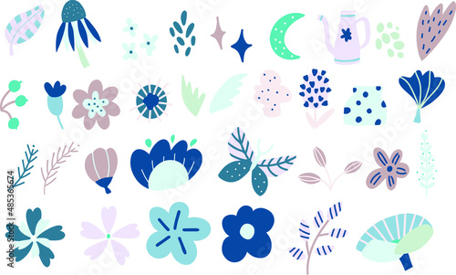Abstract flowers and leaves vector illustration