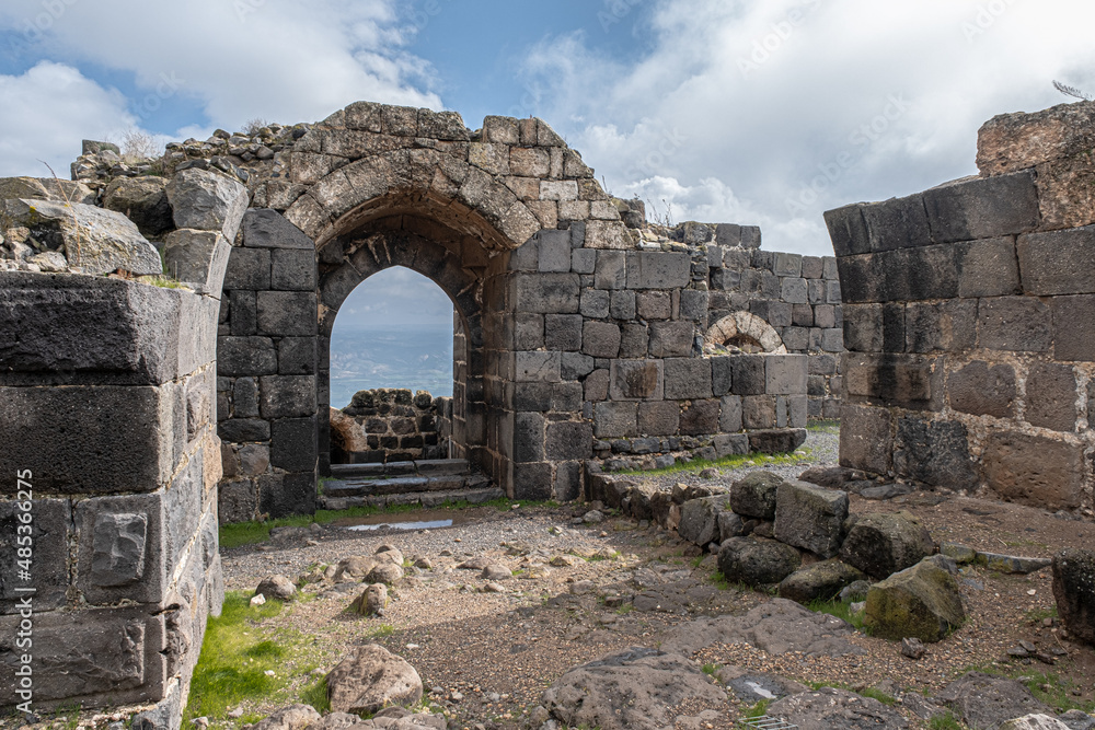 Arched Doorway in Belvoir Crusader Castle, Jordan Star National Park, located high above the Jordan Valley, South of the Sea of Gallelee and North of Beit Shean, Northern Israel, Israel.  