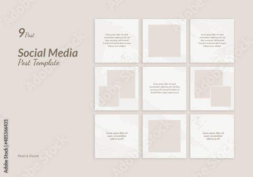 Set of 9 Social Media Instagram Design Post Template with Puzzle and Pastel Theme, Suitable for branding, post, ads, advertising, promotion product fashion beauty, presentation, sale banner, cosmetic
