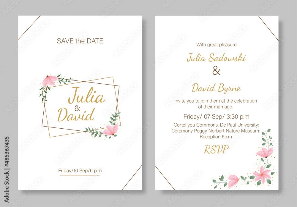 rustic wedding invitation. Watercolor element. Flowers rustic wedding invitation. Watercolor element. Flowers
