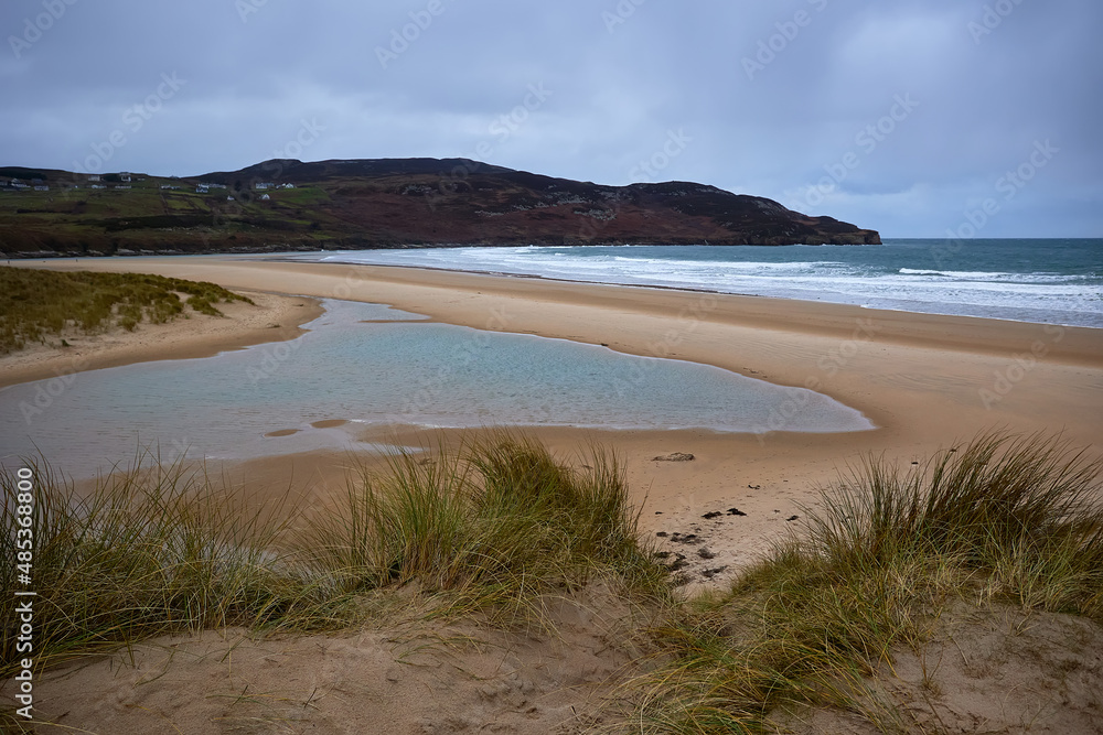 wild beach protected by its natural ecohabitat., Killahoey Strand near Dunfanaghy, Donegal, Ireland. wild atlantic way