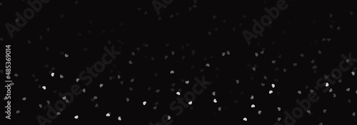 Illustration bright white hearts on black background. Abstract hearts snow