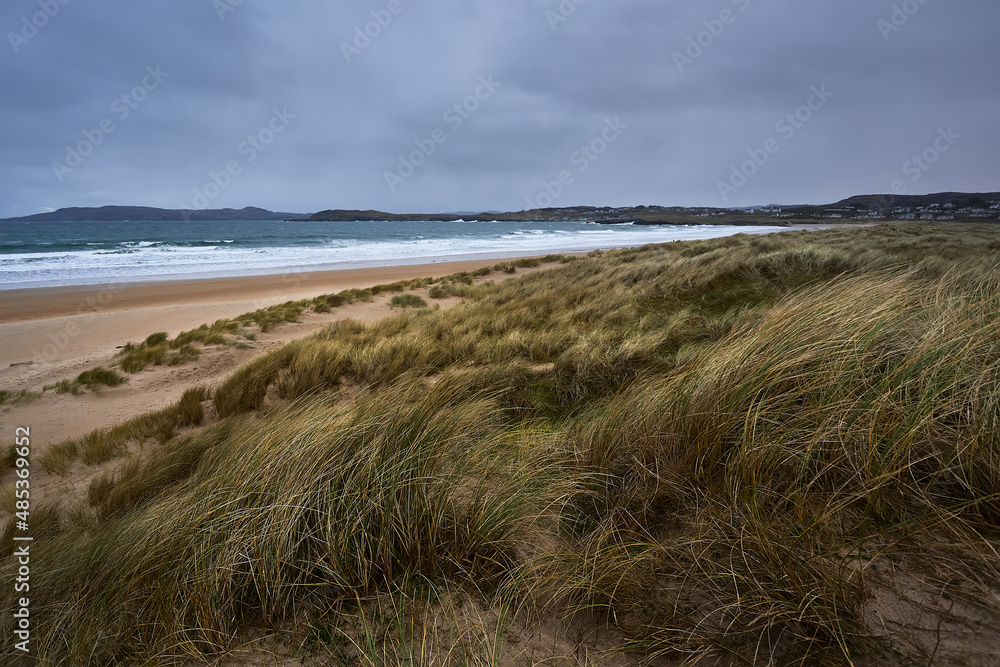 great dunes and long irish beach. Killahoey Strand near Dunfanaghy, Donegal, Ireland. wild atlantic way