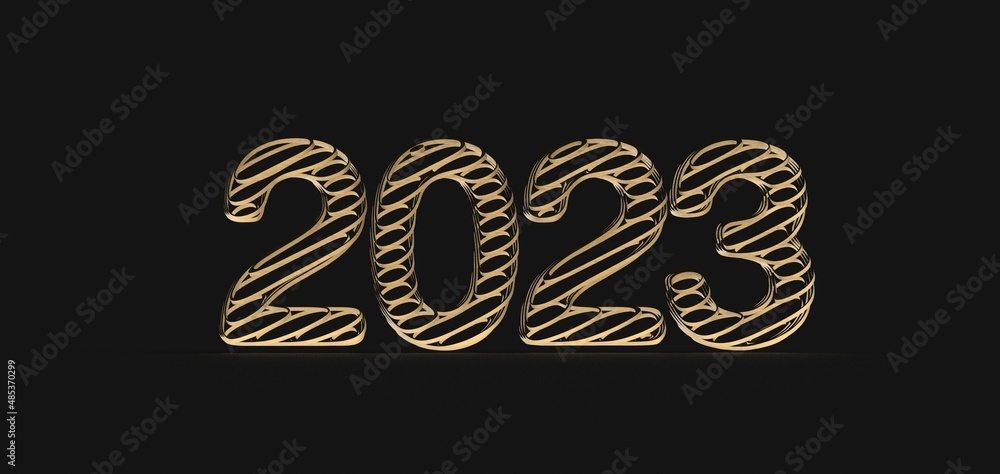 year 2023. 3D illustration numbers isolated white background