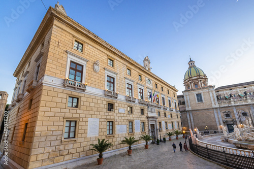 Praetorian Fountain and Palace and San Giuseppe dei Teatini church on so called Square of Shame in Palermo, Italy photo