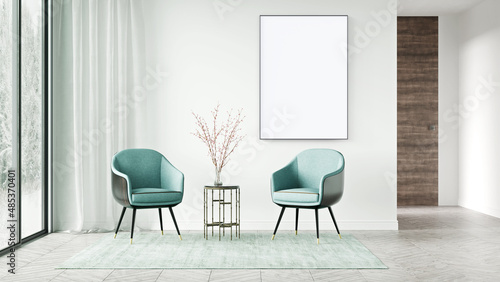 Mock up poster frame in modern interior background  living room  Scandinavian style  3D rendering
