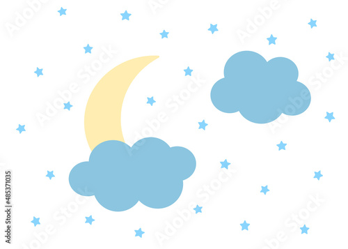 Fototapeta Naklejka Na Ścianę i Meble -  Night starry sky, moon and clouds. For banner, poster, flyer, postcard. Simple flat vector illustration