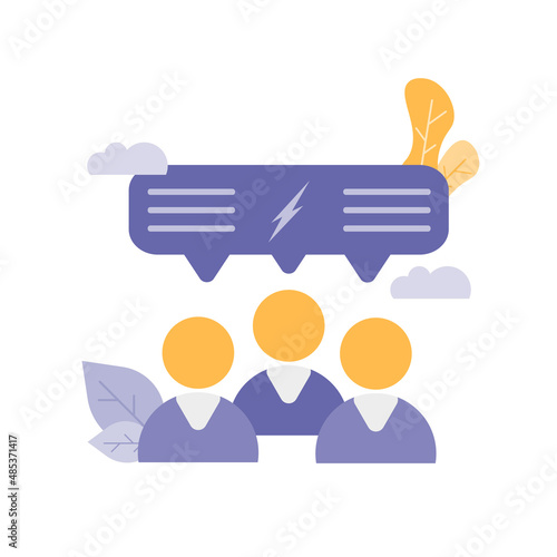 Brainstorming and General discussion. Team conversation vector outline colorful sign. Very peri