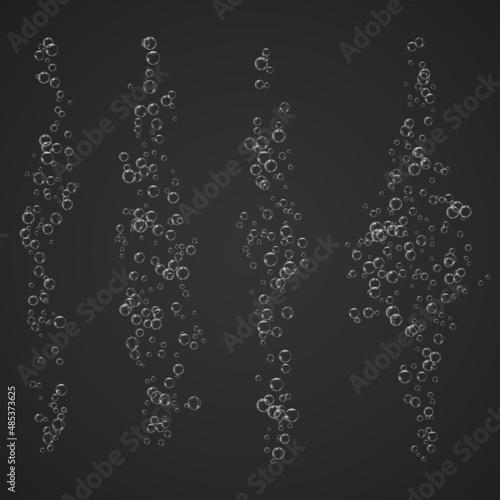 Bubbles stream under water fizzing sparkles soda pop, champagne. Vector illustration on transparent background