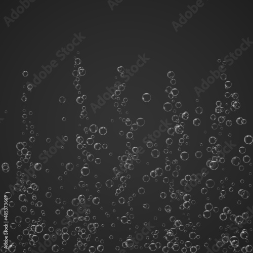 Bubbles stream under water fizzing sparkles soda pop, champagne. Vector illustration on transparent background