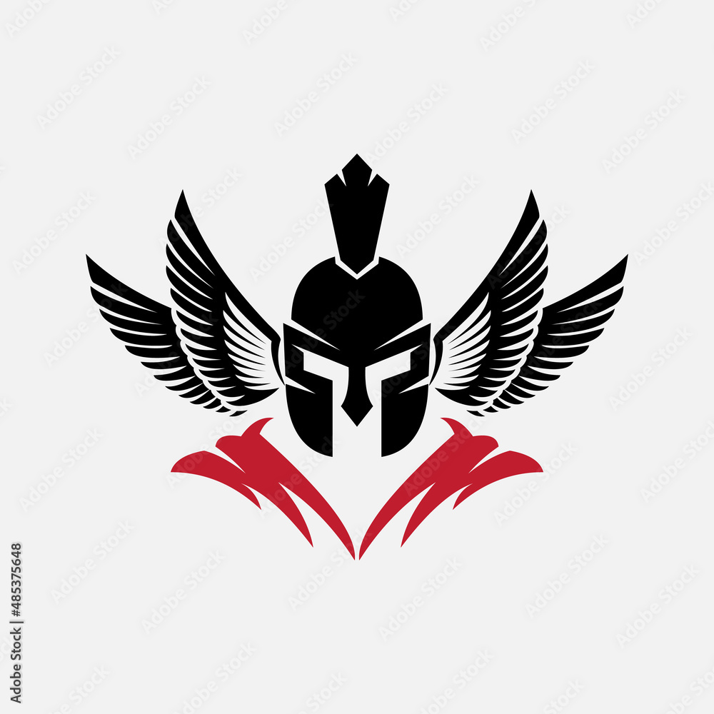 Obraz premium Spartan helmet with wings logo design