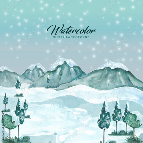 Watercolor winter landcape background