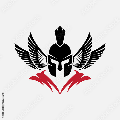 Spartan helmet with wings logo design
