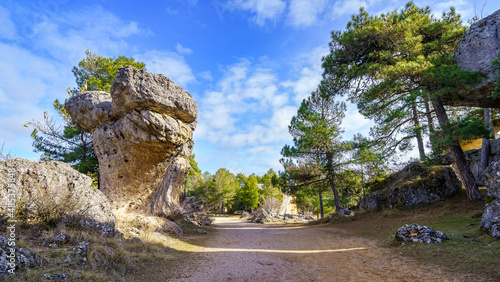 Panoramic with strange rock formations of the Enchanted City of Cuenca, Spain.