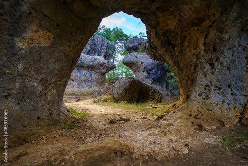 Cave of rock formations and mysterious landscape of the Ciudad Encantada Cuenca.