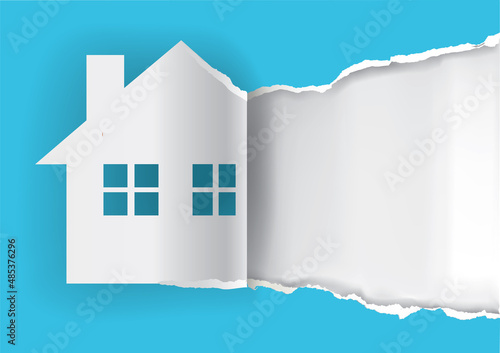 House for sale , advertisement banner template. 
Illustration of ripped paper house symbol with place for your text or image. Vector available.