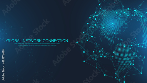 Global network connection concept. Social network communication in the global business. Big data visualization. Internet technology. Vector illustration.