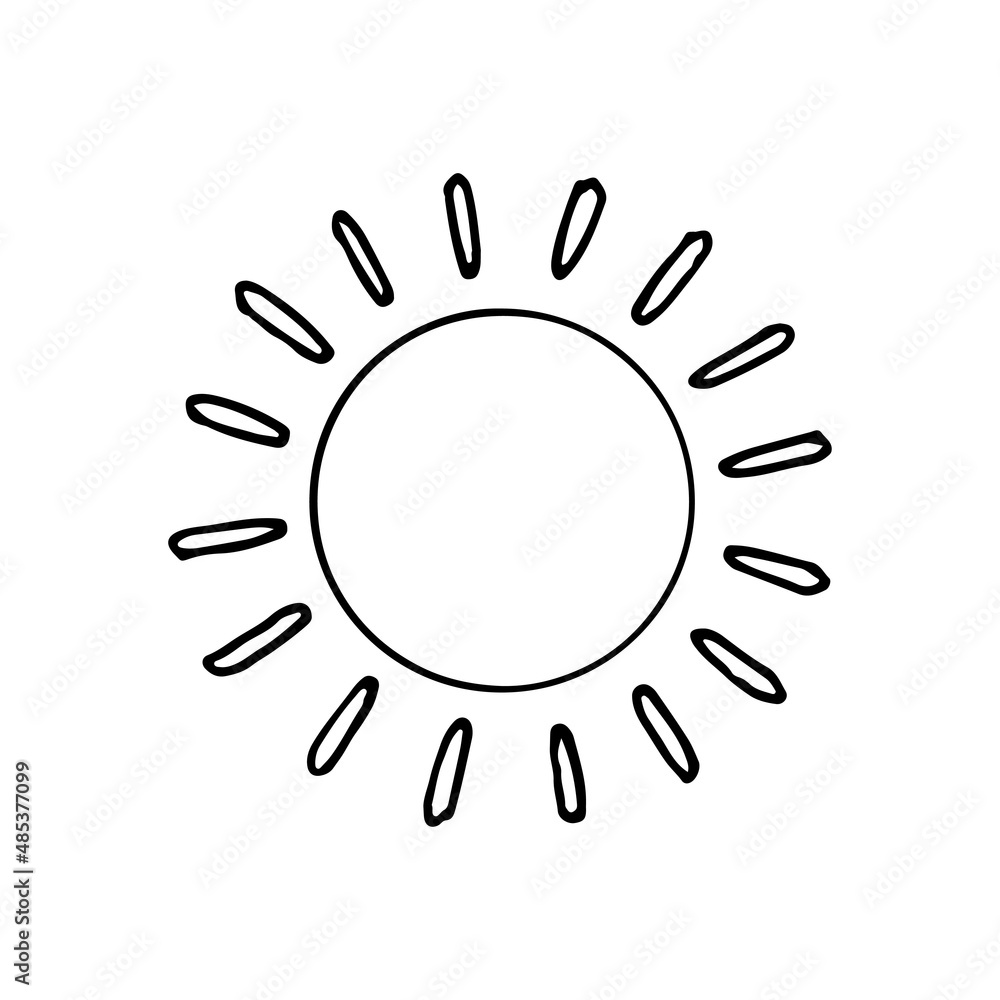 The weather is sunny. Vector doodle sun. Hand drawn meteorological forecast symbols. Hot summer season. Thin line web design icon. The weather is sunny. Vector doodle sun. Hand drawn meteorological forecast symbols. Hot summer season. Thin line web design icon.