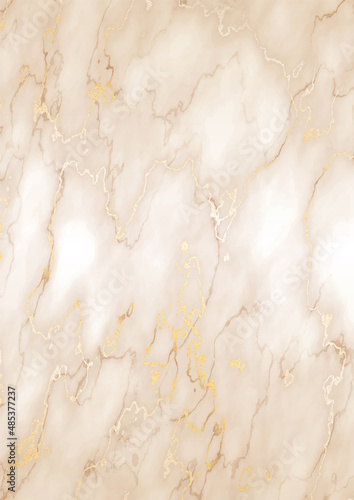 Luxury elegant background. Beige marble texture with gold veins. A4 premium backdrop in nude pastel colors for invitation, card or notebook cover