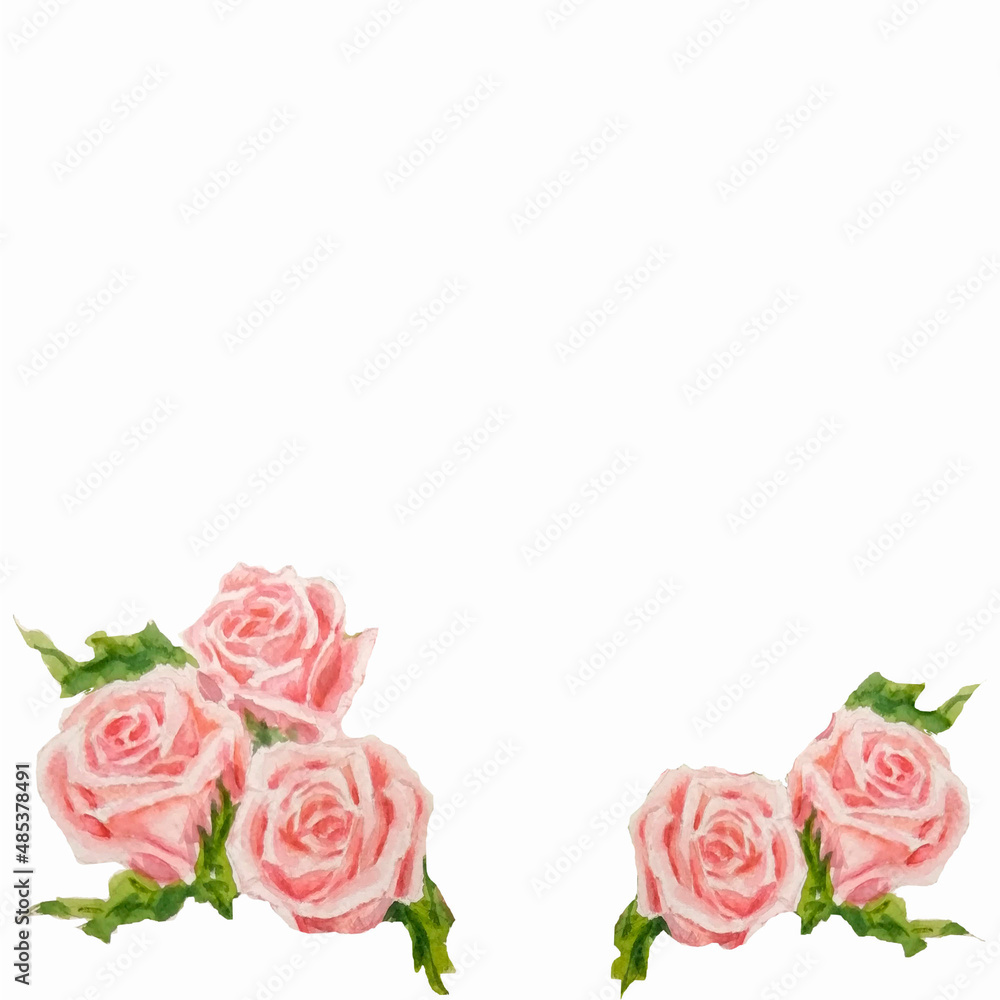 Floral border for wedding or valentine card. Pink fragile roses decor for special event. Love and romance 