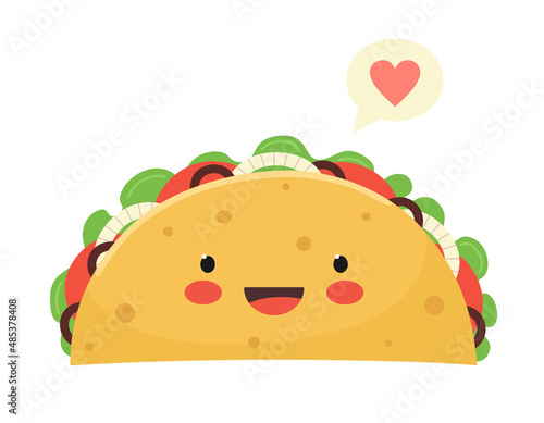 Mexican taco kawaii. Food vector illustration.