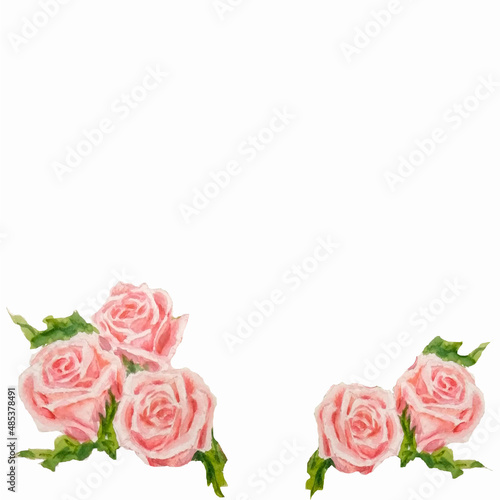 Floral border for wedding or valentine card. Pink fragile roses decor for special event. Love and romance 