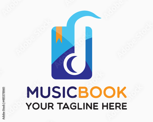 music book logo design template. simple modern style logo. book and tone illustration vector