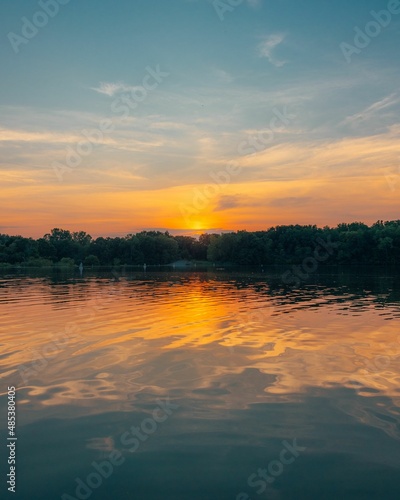 Sunset over C.S. Mott Lake, in Flint, Michigan photo