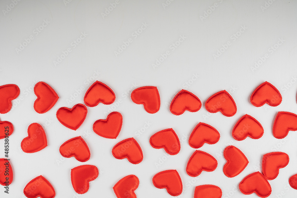 Valentine day white wood background with red hearts background. Valentines day or love concept, copy space Valentine day white wood background with red hearts background. Valentines day or love concept, copy space