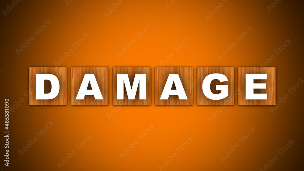 Damage Text Title - Square Wooden Concept - Orange Background - 3D Illustration Damage Text Title - Square Wooden Concept - Orange Background - 3D Illustration